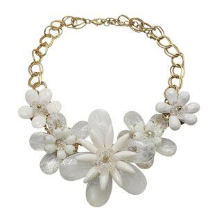 Estate White and Gold Floral Statement Necklace